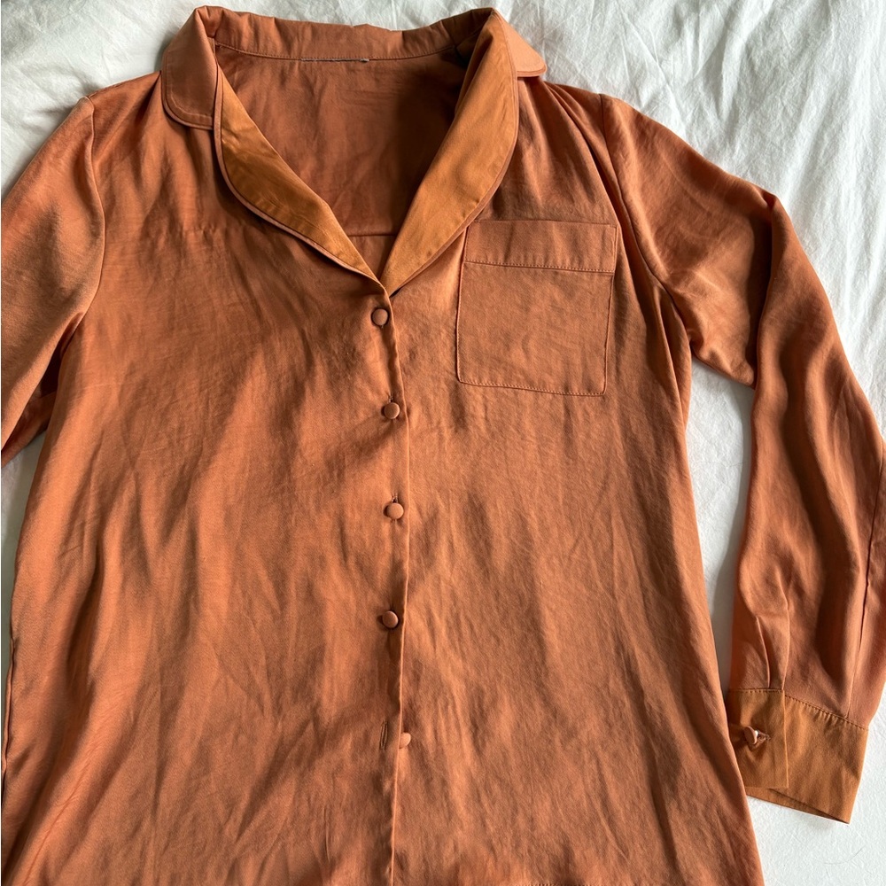 Rust Silk Button-Up Shirt